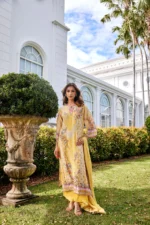 daffodil yellow embellished chinon silk pant set