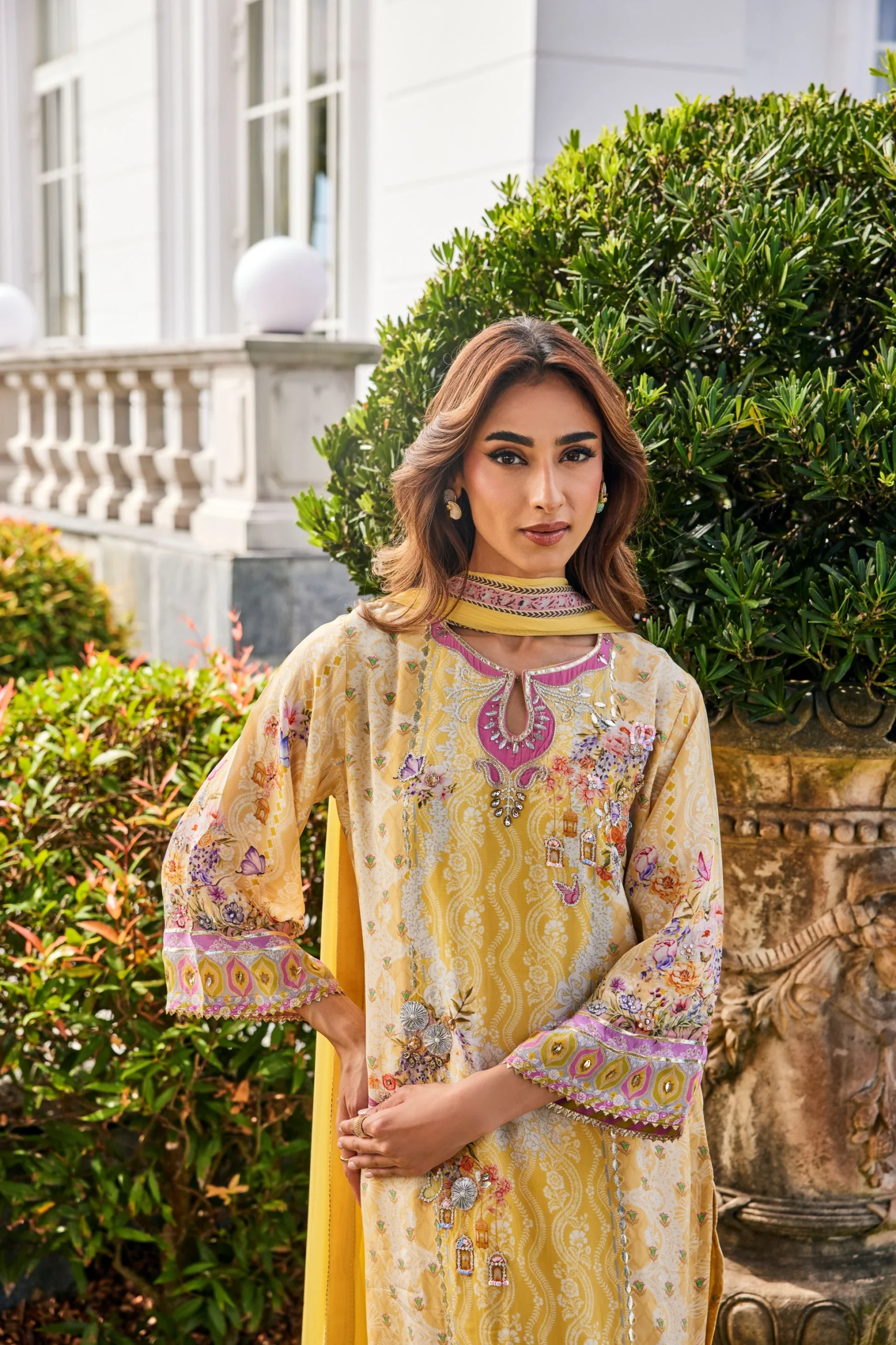 daffodil yellow embellished chinon silk pant set daffodil yellow embellished chinon silk pant set