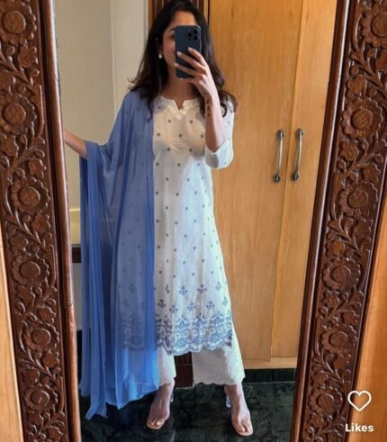 cream elegant cotton flex kurta palazzo suit set