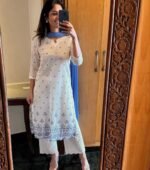 cream elegant cotton flex kurta palazzo suit set