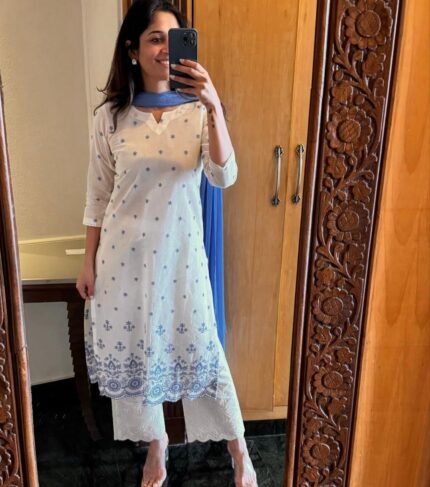 cream elegant cotton flex kurta palazzo suit set