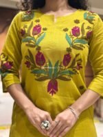 daffodil yellow embellished chignon silk pant set