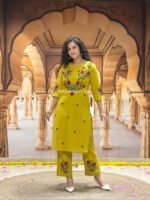 daffodil yellow embellished chignon silk pant set