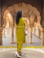 daffodil yellow embellished chignon silk pant set