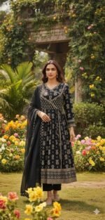 floral white elegant cotton kurta suit set