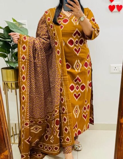 floral white elegant cotton dobby sleeveless kurta suit set