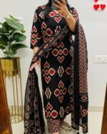 floral white elegant cotton dobby sleeveless kurta suit set