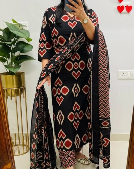 floral white elegant cotton dobby sleeveless kurta suit set