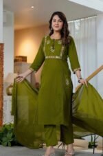 olive yellowish green shade kurta set