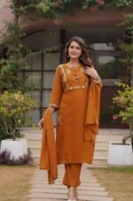olive yellowish green shade kurta set