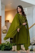 olive yellowish green shade kurta set