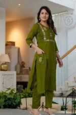olive yellowish green shade kurta set