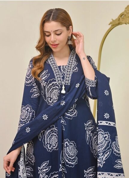 floral white elegant cottonkurtaa suit set