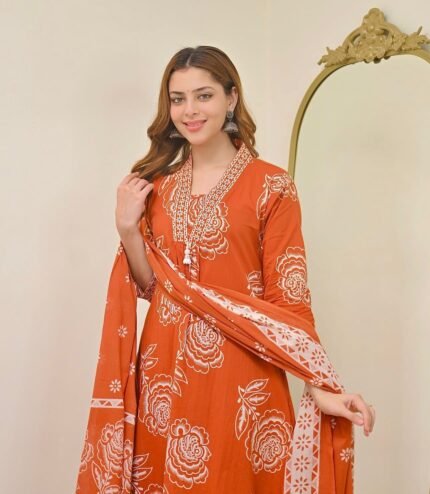 floral white elegant cottonkurtaa suit set