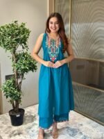 daffodil yellow embellished chinon silk pant set