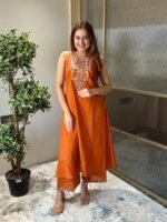 daffodil yellow embellished chinon silk pant set