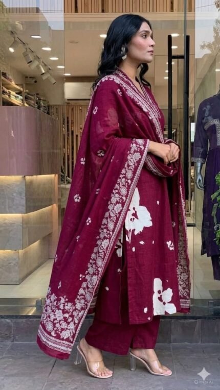 floral white elegant cottonkurtaa suit set