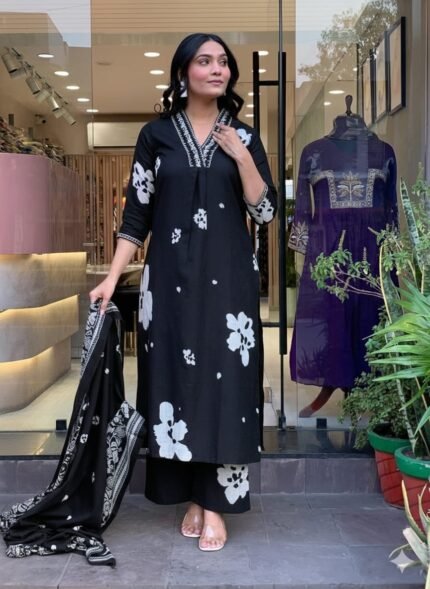 floral white elegant cottonkurtaa suit set