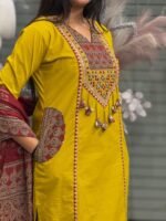 daffodil yellow embellished chignon silk pant set