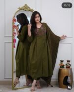 olive yellowish green shade kurta set