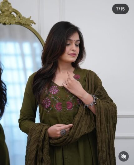 olive yellowish green shade kurta set