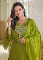 olive yellowish green shade kurta set