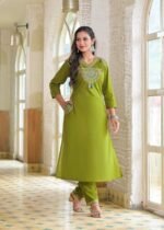 olive yellowish green shade kurta set